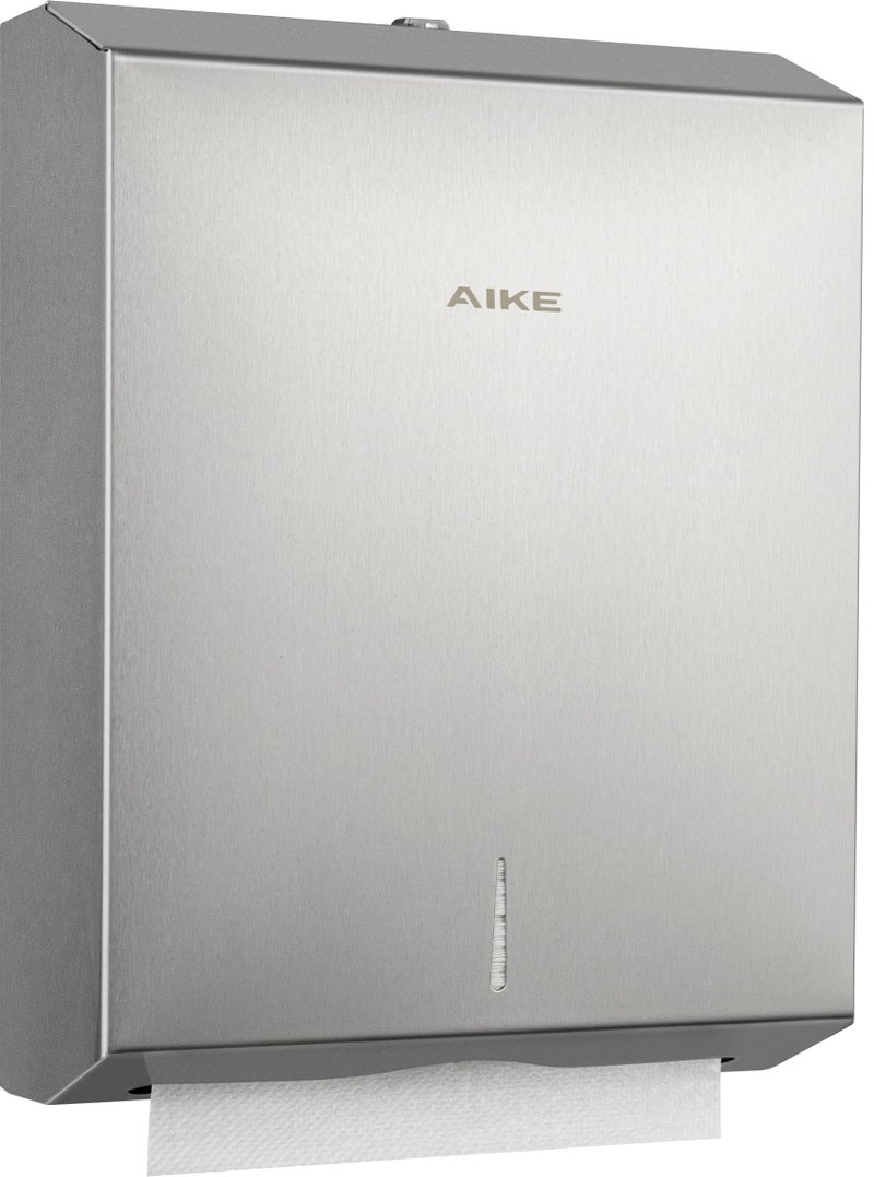 AIKE 400 Sheets Stainless Steel Multifold Commercial Wall Mount Paper Towel Dispenser with Lock Brushed AK5181 Folded Size 106x39 or Smaller - Image 2