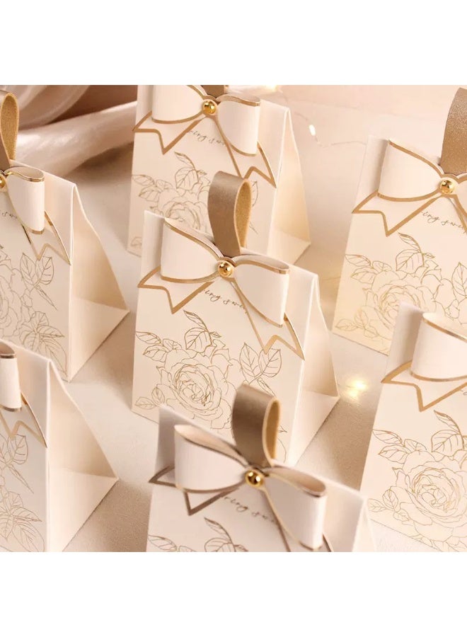10 Pieces Party Favor Bags,Small Gift Paper Bag with Butterfly Knot,Party Bags For Kids, Snack Candy Gift Bag,Bags For Birthday Wedding Celebrations Party Favors 10x6.5x13cm（Cream White）