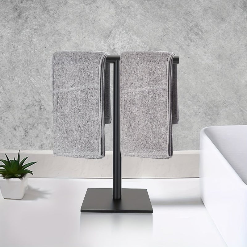 Modern Square Based T Shaped Thickened Silvery Towel Rack 304 Stainless Steel Freestanding For Bathroom Kitchen Or Vanity - Image 2