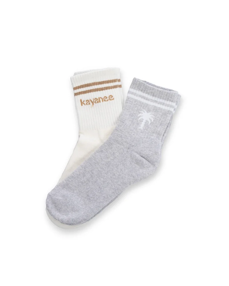 كياني Gym Socks Pack of 2 - (White Palm + Grey Logo)