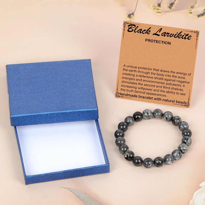LPBeads أساور مرنة يدوية من حبات الأحجار الكريمة الطبيعية من ، خرز دائري من البلورات العلاجية، هدايا مجوهرات للنساء والرجال - Image 2