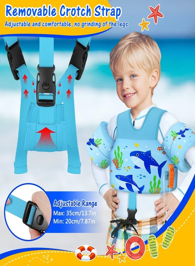 MoKo Toddler Swim Vest for Kids, Swim Arm Floaties 15-30 lbs Cartoon Swimming Water Wings with Crotch Strap, Pool Float Vests Sleeves Shoulder Straps Arm Band for Children, Blue Shark - Image 4