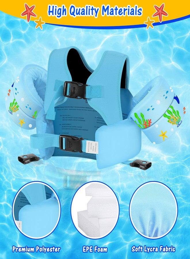 MoKo Toddler Swim Vest for Kids, Swim Arm Floaties 15-30 lbs Cartoon Swimming Water Wings with Crotch Strap, Pool Float Vests Sleeves Shoulder Straps Arm Band for Children, Blue Shark - Image 5