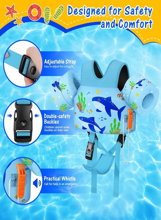 MoKo Toddler Swim Vest for Kids, Swim Arm Floaties 15-30 lbs Cartoon Swimming Water Wings with Crotch Strap, Pool Float Vests Sleeves Shoulder Straps Arm Band for Children, Blue Shark - Image 3