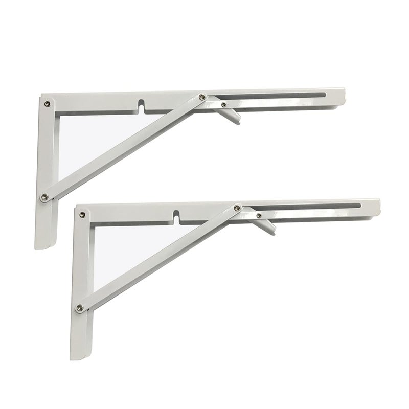MIKMAYTOO White Folding Shelf Brackets Max Load 220 lb Heavy Duty DIY Wall Mounted Shelf Bracket Space Saving for Table Work Bench 8 INCH2PCS - Image 2