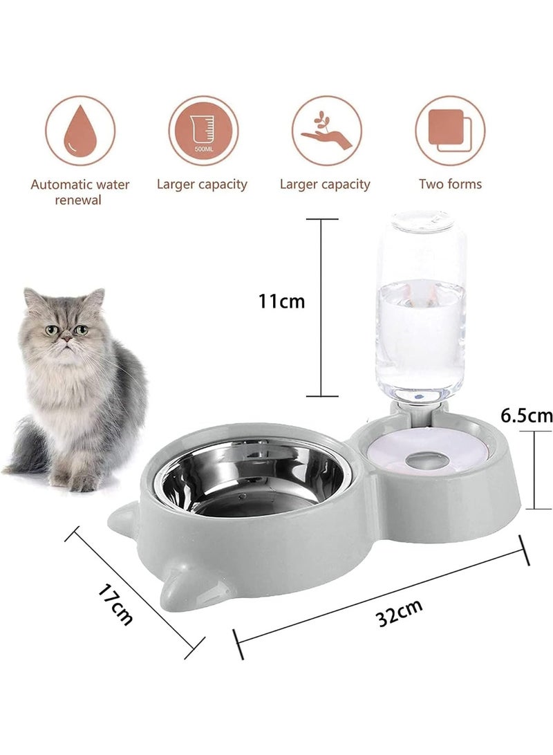 Cat Bowl Double Bowl, Automatic Drinker, Stainless Steel Feeder, Pet Bowl for Cats and Dogs Smal - Image 2