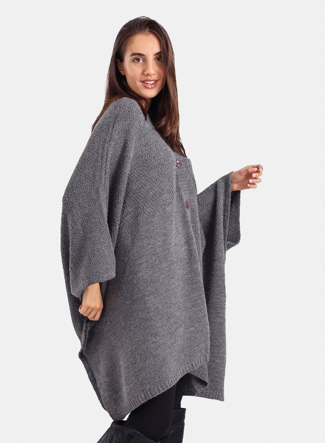 Carina Asymmetrical Buttoned Poncho - Image 3