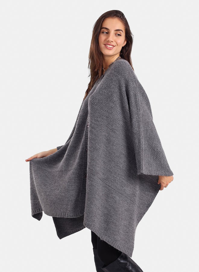 Carina Asymmetrical Buttoned Poncho - Image 2