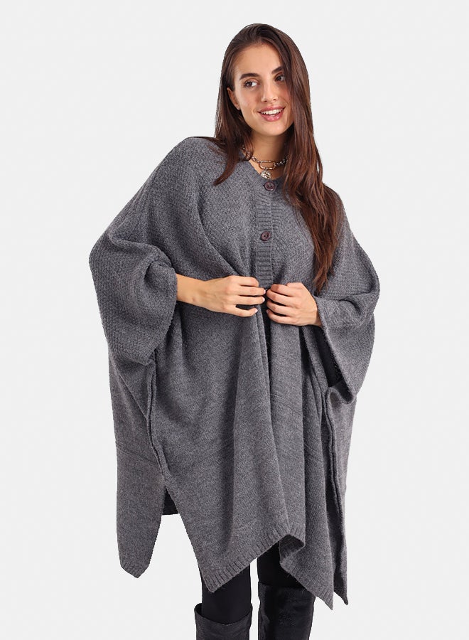 Carina Asymmetrical Buttoned Poncho - Image 1