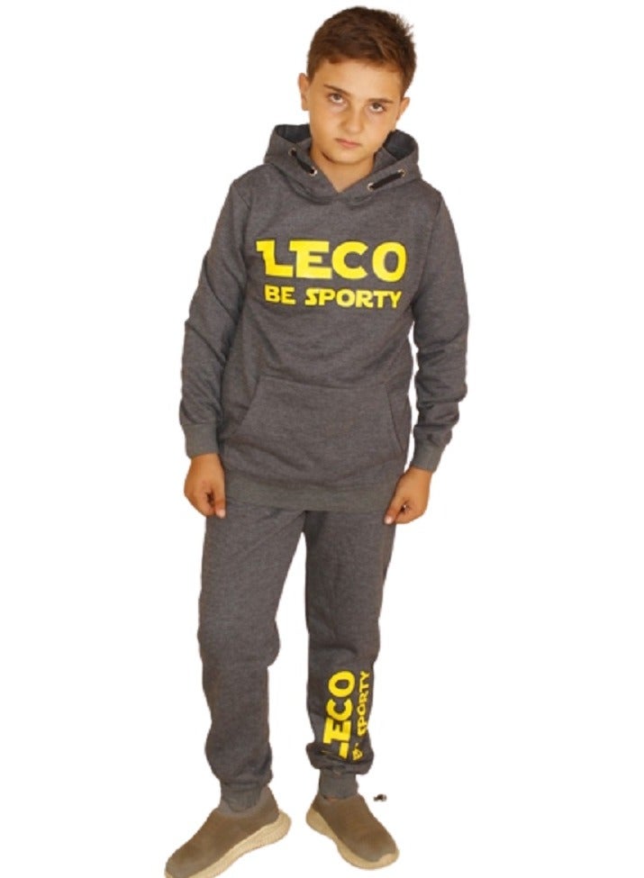 lecoo Boys winter pajama - casual -  training suit for outing, clubs and home - cotton - Grey color - pockets with pants and jacket - with a head cover - Image 1