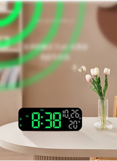 Digital Display Alarm Clock for Living Room Office Bedroom Decor LED Electronic Date Temp Display with USB Charging Port, Adjustable Volume(green)