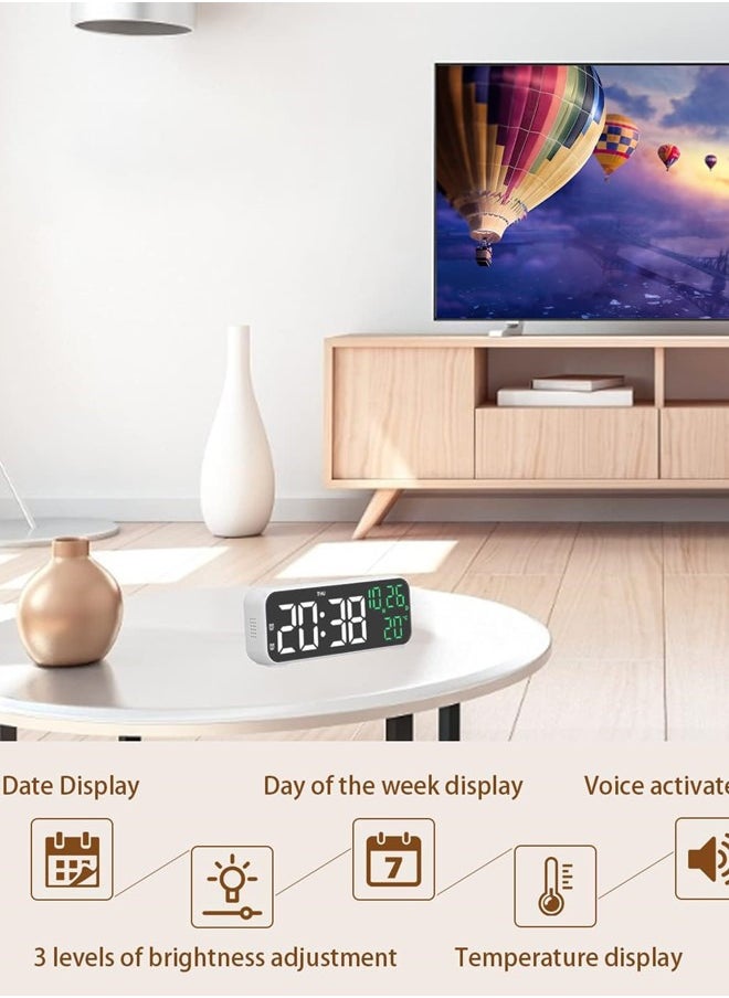Generic - Digital Display Alarm Clock for Living Room Office Bedroom Decor LED Electronic Date Temp Display with USB Charging Port, Adjustable Volume(green) - Image 1