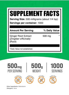 BULKSUPPLEMENTS.COM .com Ginger Root Extract Powder - Ginger Supplement, Ginger Root Powder - Herbal Supplement, Gluten Free, 500mg per Serving, 500g (1.1 lbs) (Pack of 1)  - Image 2