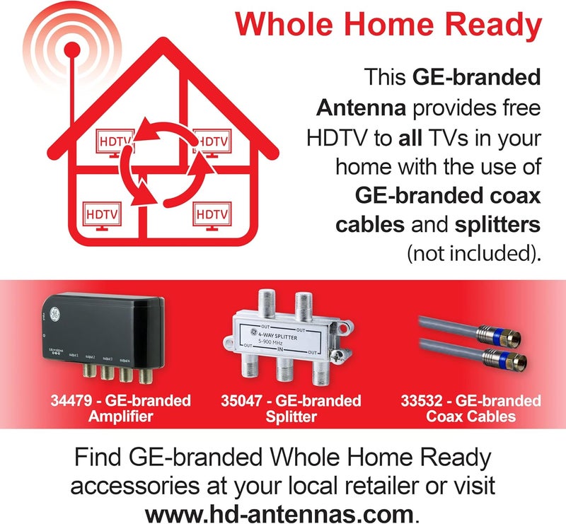جي إي هوائي تلفزيون Pro للتركيب في العلية، هوائي تلفزيون رقمي عالي الوضوح 4K 1080P VHF UHF، بعيد المدى، يصل إلى 70 ميلاً، يشمل حامل J، قابل للتركيب أيضًا في الداخل والعلية، مقاوم للعوامل الجوية، 29884 - Image 4