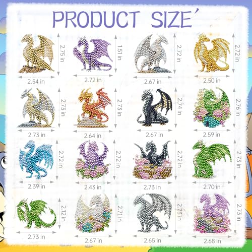 Sitsink Dragon Diamond Painting Magnets - 16 Pcs Small Diamond Art Kits for Adults Refrigerator Stickers, Fantasy Animal Dragon DIY Crafts Making - Image 4
