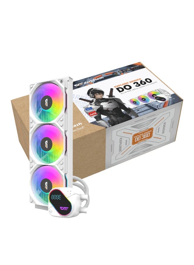 DarkFlash DO360 360mm ARGB LCD Liquid CPU Cooler – Triple 120mm Fans (800-2100RPM), 68.76CFM Airflow, 2.49mm-H₂O Static Pressure, 36dBA Noise, 450mm Tubes, Intel & AMD Compatible, Premium Water Cooling System | White - Image 1