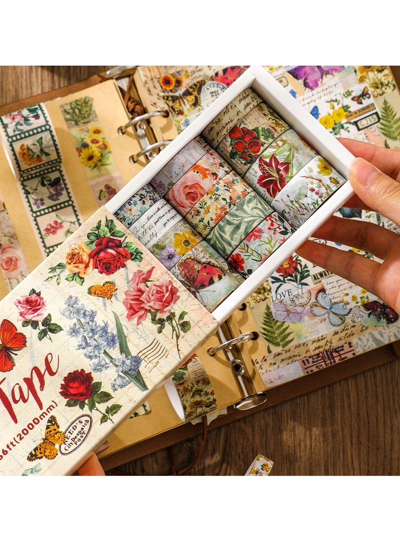 20 rolls Vintage Plant Washi Tape Set Butterfly Flower Masking Tape For Notebook Scrapbooking Journal Supplies - Image 3