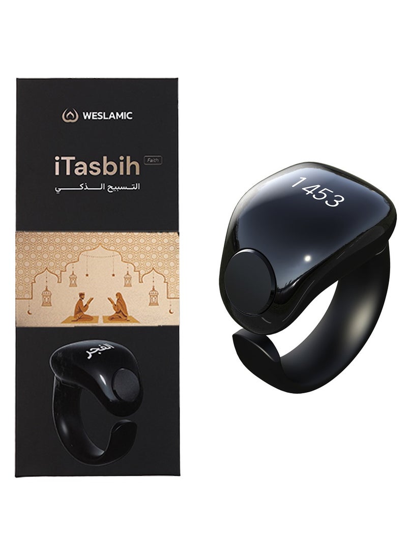 Zikr Smart Ring, Adjustable Ring Finger Counter with 5 Sizes (16/18/20/22/24mm), Digital Counter Prayer Reminder Rings, Waterproof 4 Digit Finger Counter Zikr Ring for Muslims APP Support Ring (Black) - Image 1
