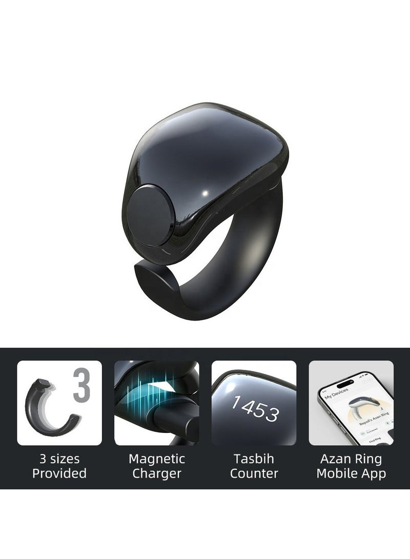 Zikr Smart Ring, Adjustable Ring Finger Counter with 5 Sizes (16/18/20/22/24mm), Digital Counter Prayer Reminder Rings, Waterproof 4 Digit Finger Counter Zikr Ring for Muslims APP Support Ring (Black) - Image 3