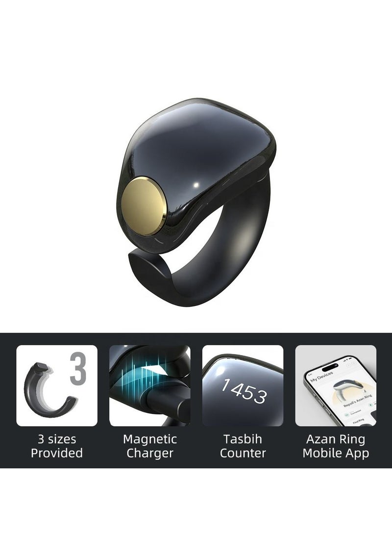 Zikr Smart Ring, Adjustable Ring Finger Counter with 5 Sizes (16/18/20/22/24mm), Digital Counter Prayer Reminder Rings, Waterproof 4 Digit Finger Counter Zikr Ring for Muslims APP Support Ring (Black) - Image 4