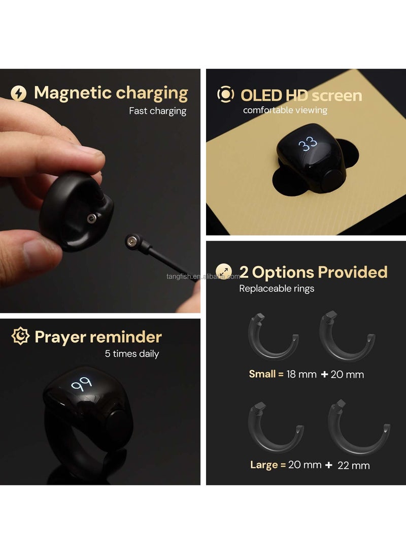 Zikr Smart Ring, Adjustable Ring Finger Counter with 5 Sizes (16/18/20/22/24mm), Digital Counter Prayer Reminder Rings, Waterproof 4 Digit Finger Counter Zikr Ring for Muslims APP Support Ring (Black) - Image 5