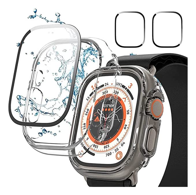 AWH Apple Watch Ultra 40mm 2+2 Pack Waterproof Case with Separate No-Foggy Tempered Glass Screen Protector and Hard PC Bumper, Clear + Clear - Image 2