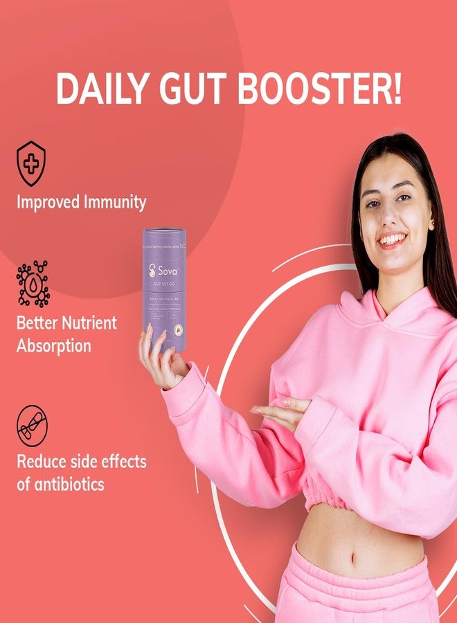 Sova Gut Set Go for Gut Detox | Improve Immunity, Digestion and Nutrient Absorption | Prebiotics, Probiotics & Digestive Enzymes for Men & Women | 15 Billion CFUs | 30 Vegan Sachets - 1 Month Pack - Image 2