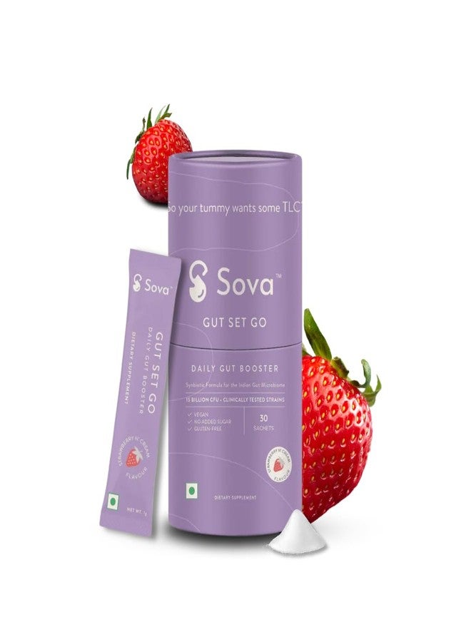 Sova Gut Set Go for Gut Detox | Improve Immunity, Digestion and Nutrient Absorption | Prebiotics, Probiotics & Digestive Enzymes for Men & Women | 15 Billion CFUs | 30 Vegan Sachets - 1 Month Pack - Image 1