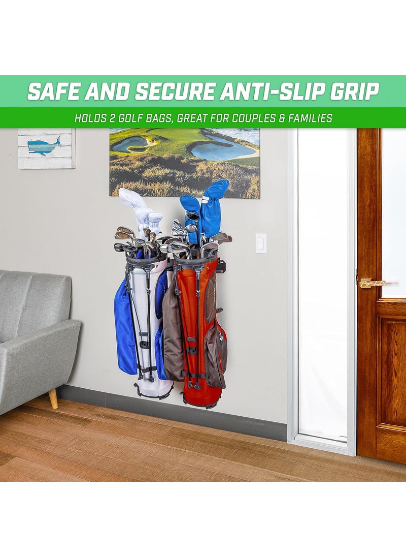 GoSports GoSports Wall Mounted Golf Bag Storage Rack  Holds 2 Golf Bags Black  - Image 4