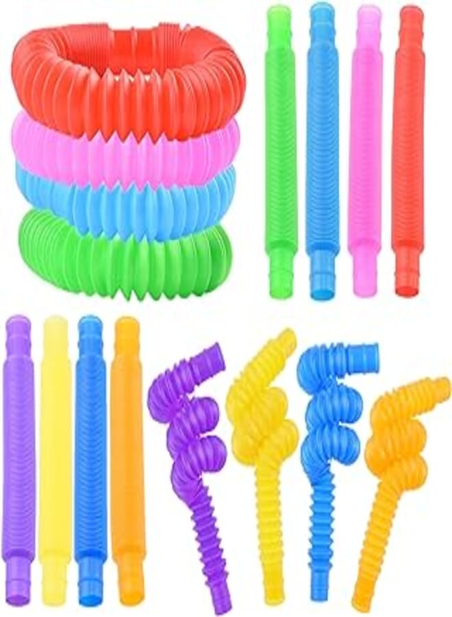 Pop Tubes Sensory Toys, Fine Motor Skills Fidget Toys, Mini Tubes Learning Toys for Kids Adult (16 Pack)