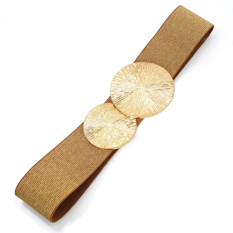 BAOKELAN Women Wide Stretchy Waist Belts Elastic Cinch Belt for Dresses Bling Brown Gold 65CM - Image 5