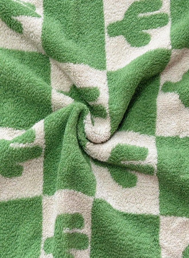 USTIDE 2 Piece Premium Cute Cactus Bath Towel Set 100% Cotton Soft Absorbent Bathroom Hand Towels Green Checked Hand Towel for Bathroom Kitchen Sports, 14x30 Inch - Image 4
