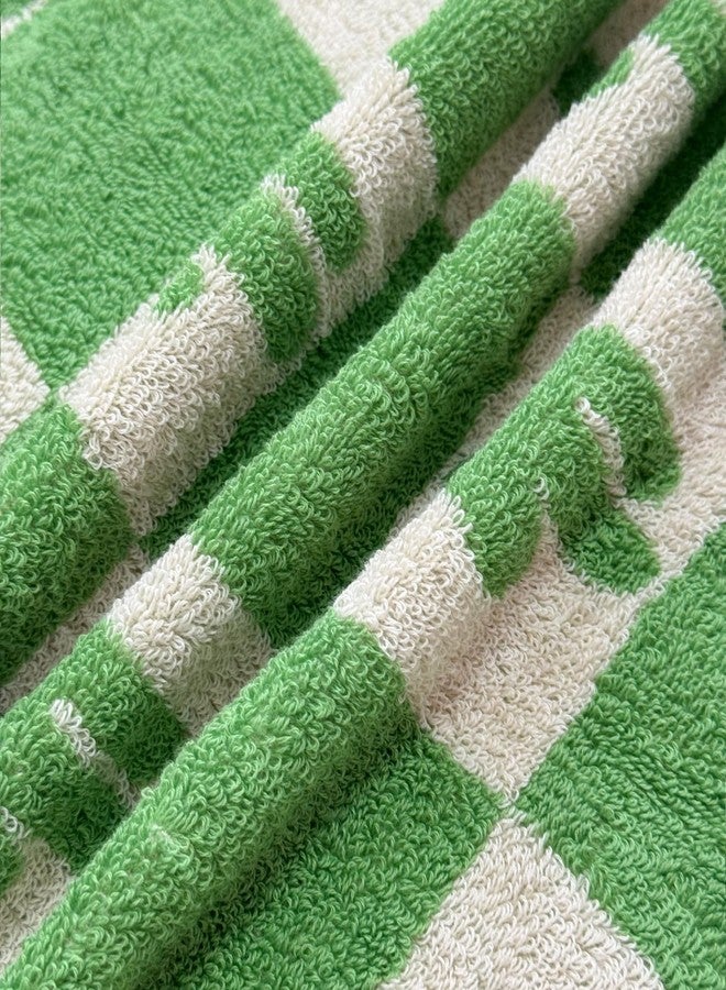 USTIDE 2 Piece Premium Cute Cactus Bath Towel Set 100% Cotton Soft Absorbent Bathroom Hand Towels Green Checked Hand Towel for Bathroom Kitchen Sports, 14x30 Inch - Image 5