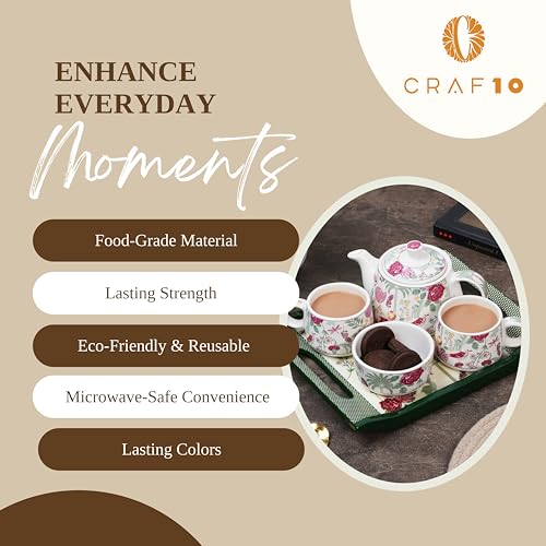 CRAF10 Ceramic Handcrafted Blossom Breeze Small Tea Set - 1 Kettle (350 ML), 2 Cups (160 ML), 1 Bowl (for Sugar or Snacks), 1 Tray | Microwave & Dishwasher Safe | Teapot | Gifting Option - Image 5