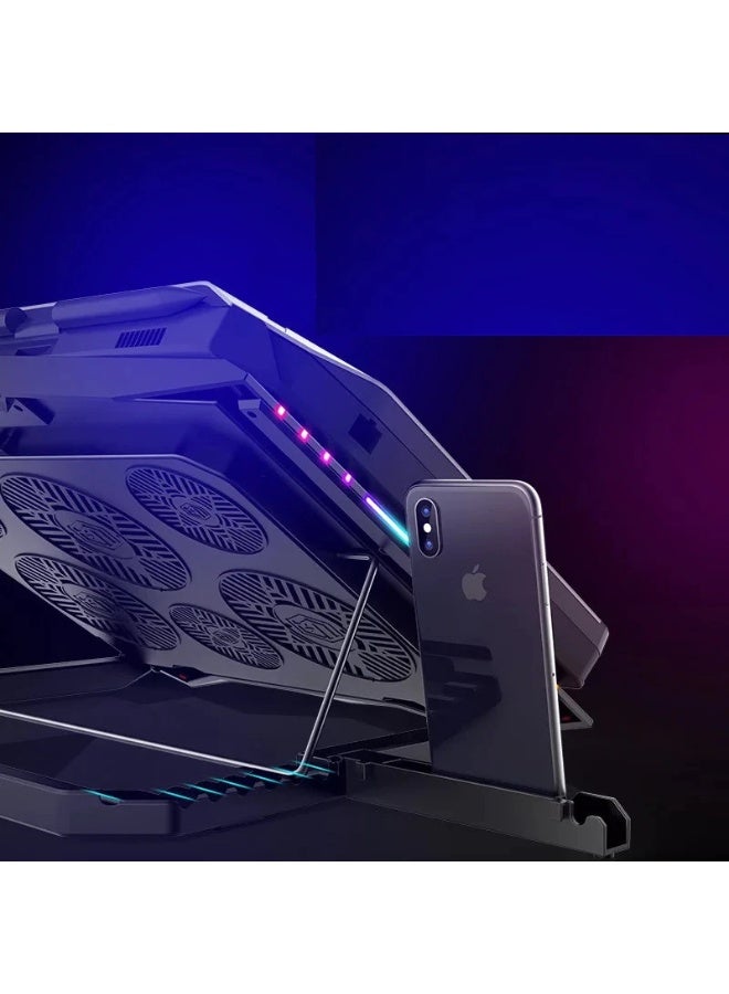 قاعدة تبريد K7 RGB لأجهزة الكمبيوتر المحمولة المخصصة للألعاب | 6 مراوح | حامل قابل للتعديل | تناسب أجهزة الكمبيوتر المحمولة من 12 إلى 21 بوصة | منفذ USB فائق الهدوء - Image 4