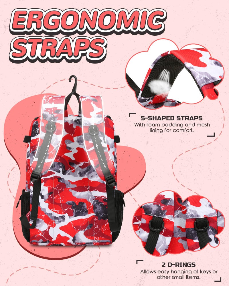 FOKDUVB Baseball Softball Gear Bag Backpack for Boys Girls Ages 8-12 12-14 Large Kids Youth Bat Bag with Ventilated Shoe Compartment Baseball Softball Players Stuff Supplies (Red, Camouflage) - Image 5