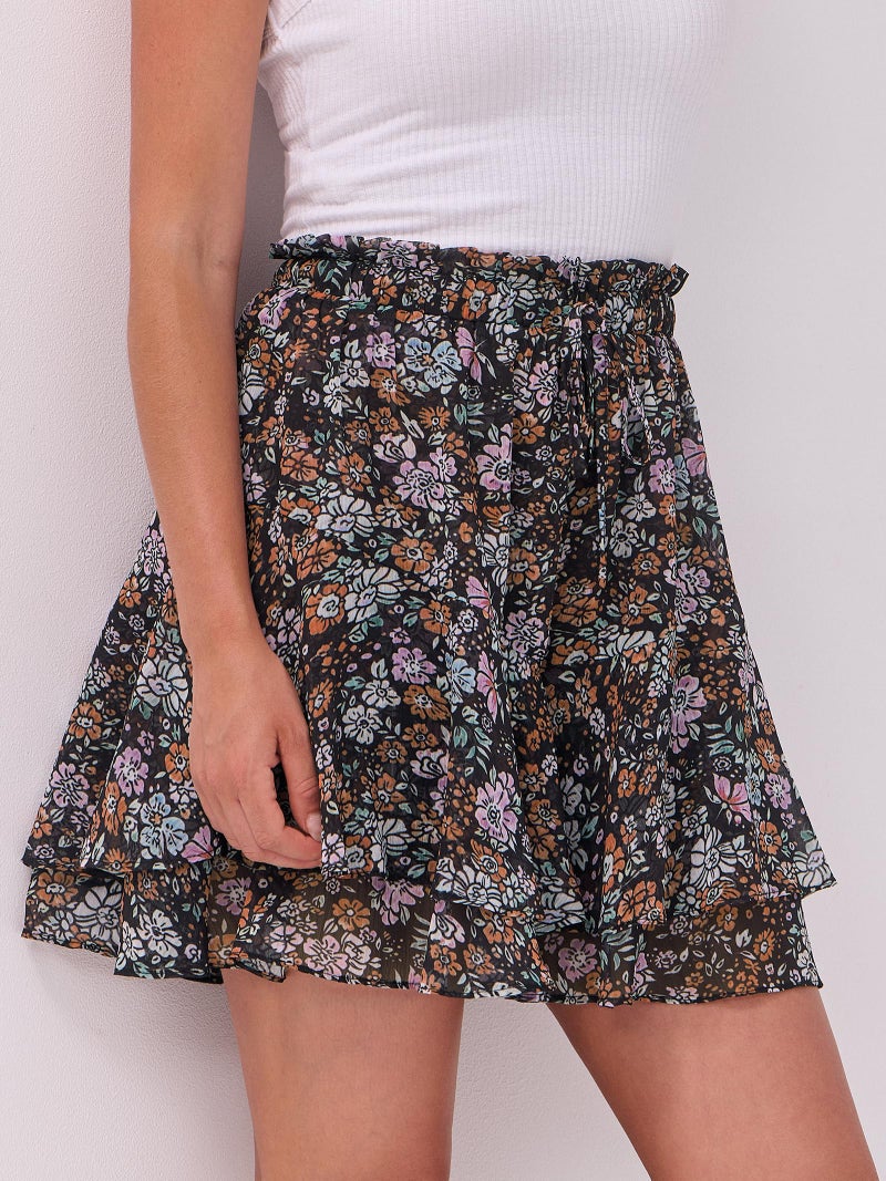 Caracilia Skorts for Women Boho Casual Beach Mini Skirts Summer Floral Ruffle Chiffon Flowy Shorts 2026 Trendy Outfits Brown Pink Floral Medium - Image 3