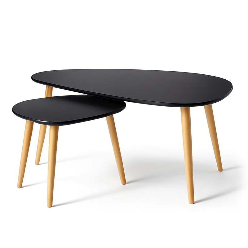 FENDI HOME FendiHome Modern Black Coffee Table Set with Wooden Legs – 2-Piece Nesting Tables for Living Room, Stylish Minimalist Design, Space-Saving Furniture with Open Storage - Image 2