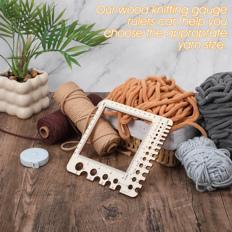 XLIUAX Wooden Rulers, Crochet Stitch Counter Spinner Yarn Measure Needle Gauge Swatch Ruler for Knitting Crochet Gauge Measuring Tool Poplar Square Measuring Tool Multi-Size Holes for Needles(A) - Image 3