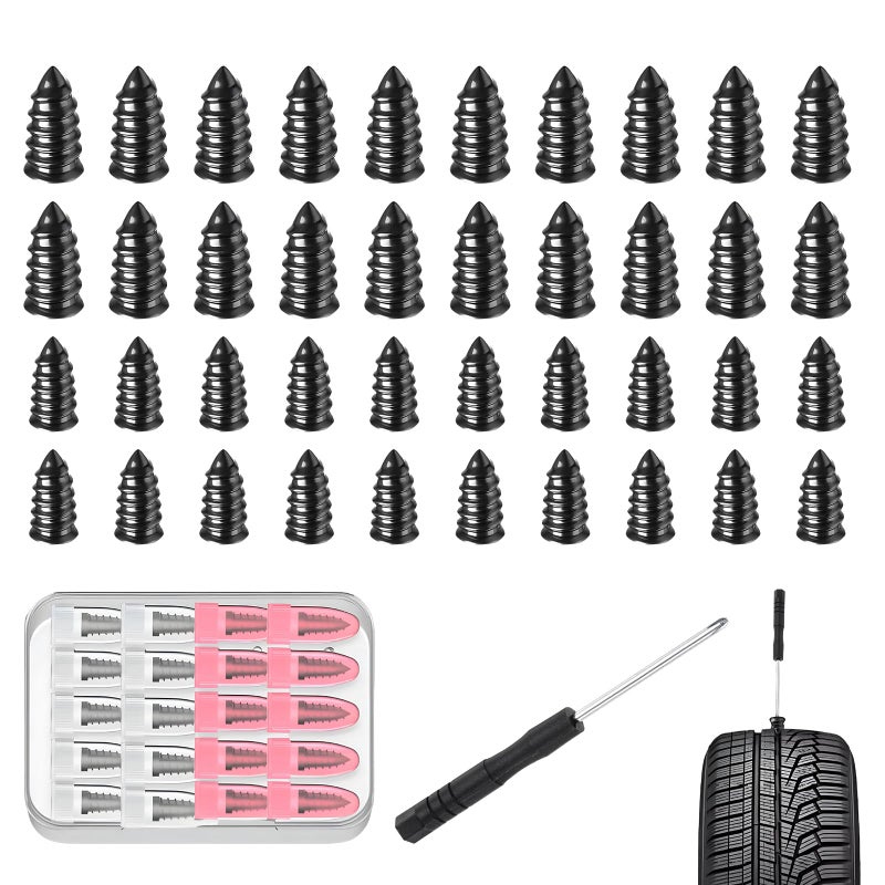 Creztail 41 Pcs Tire Repair Nail Set Vacuum Tire Mending Nail Screwdriver Tool SelfTapping Tire Screws with Rubber Seal Tire Screw Plug Repair Kit for Car Motorcycle Jeep Tire Puncture Repair - Image 3