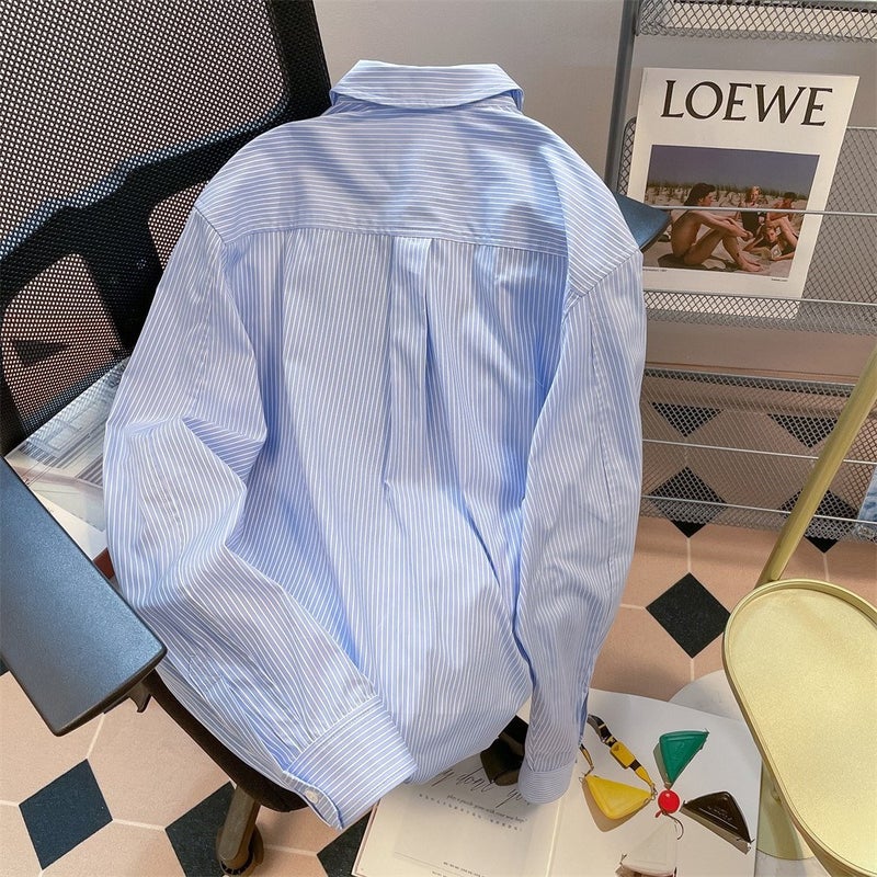 Design Sense Niche Chic Woven Plaid Striped Shirt For Men And Women Hong Kong Style French Long Sleeve Top Jacket - Image 3