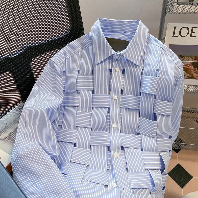 Design Sense Niche Chic Woven Plaid Striped Shirt For Men And Women Hong Kong Style French Long Sleeve Top Jacket - Image 5