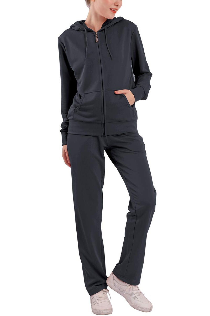 Facitisu Womens Sweatsuits Sets 2 Piece Jogger Outfit Tracksuits Hoodie & Pants Activewear Zip-up Loungewear (Charcoal, M) - Image 1