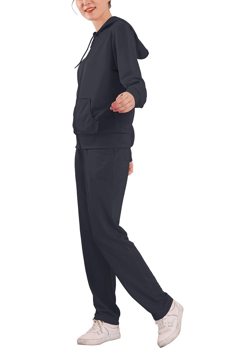 Facitisu Womens Sweatsuits Sets 2 Piece Jogger Outfit Tracksuits Hoodie & Pants Activewear Zip-up Loungewear (Charcoal, M) - Image 2