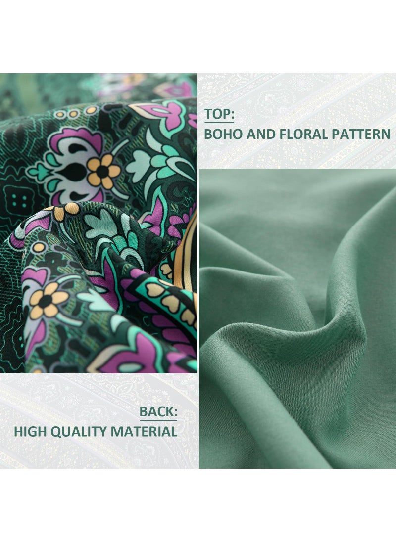 Cottolester Boho Green Comforter Set King Size 8 Piece Bed in a Bag Bohemian Striped Bedding Quilt Set Dark Green Paisley Floral Comforter and Sheet Set Soft Microfiber Complete Bedding Sets for All Season  - Image 4