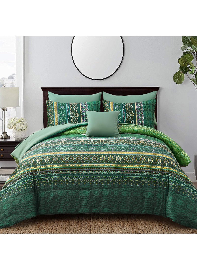 Cottolester Boho Green Comforter Set King Size 8 Piece Bed in a Bag Bohemian Striped Bedding Quilt Set Dark Green Paisley Floral Comforter and Sheet Set Soft Microfiber Complete Bedding Sets for All Season  - Image 1