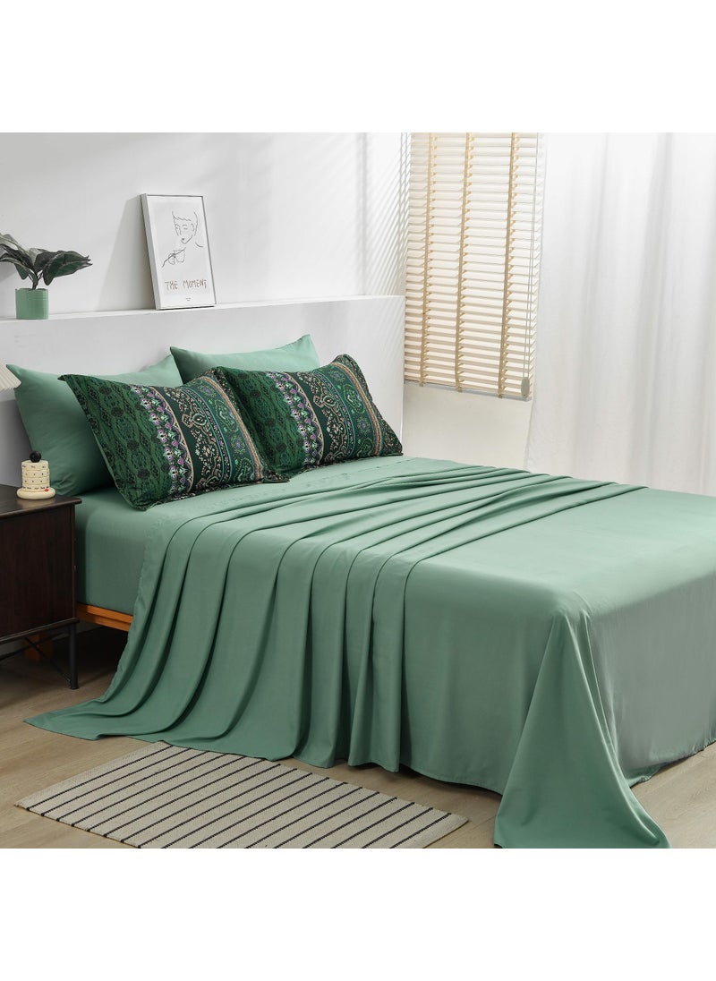Cottolester Boho Green Comforter Set King Size 8 Piece Bed in a Bag Bohemian Striped Bedding Quilt Set Dark Green Paisley Floral Comforter and Sheet Set Soft Microfiber Complete Bedding Sets for All Season  - Image 5