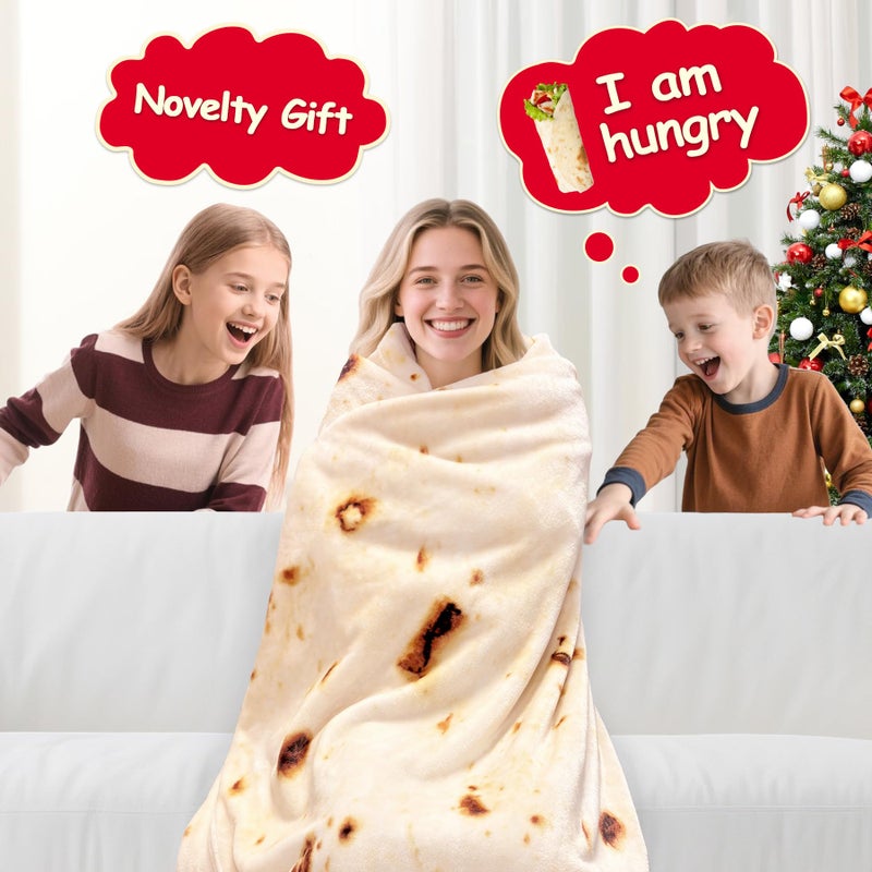Mermaker Burrito Tortilla Taco Blanket 80 inches for Adult Kids, Realistic Tortilla Throw Blanket Funny Gifts for Women Men Teen Boy Girl, Soft Flannel Food Blanket for Christmas Birthday Gifts-Yellow - Image 2