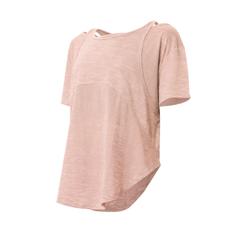 Generic Slim Fit Casual Yoga Tops for Women Lotus Root Starch Pink 