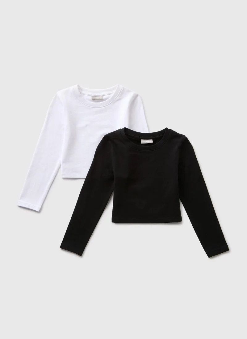 Matalan 2 Pack Girls Monochrome Long Sleeve T-Shirts